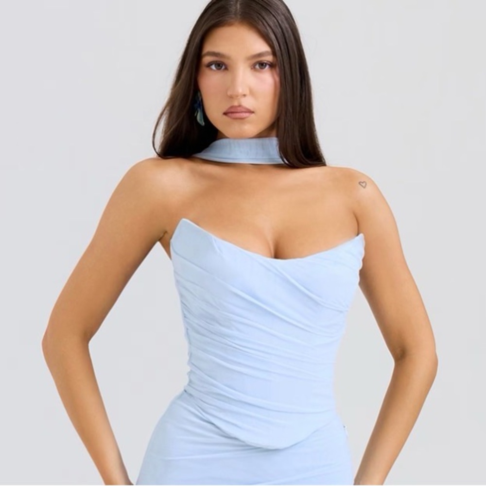 NWT House of CB Light Blue Strapless Top with Scarf